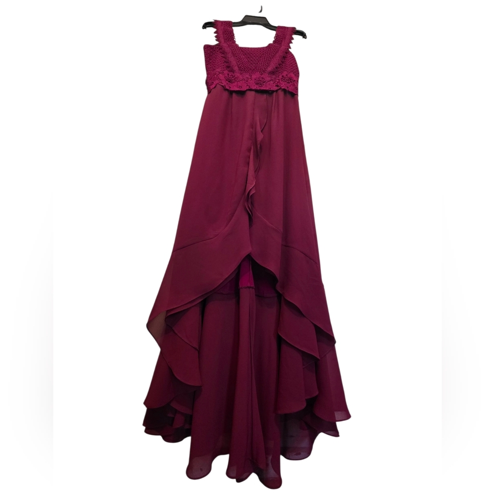 UnitedWood Jodie High/Low Cocktail Dress Floral lace Detail Bordeaux Red Size 6